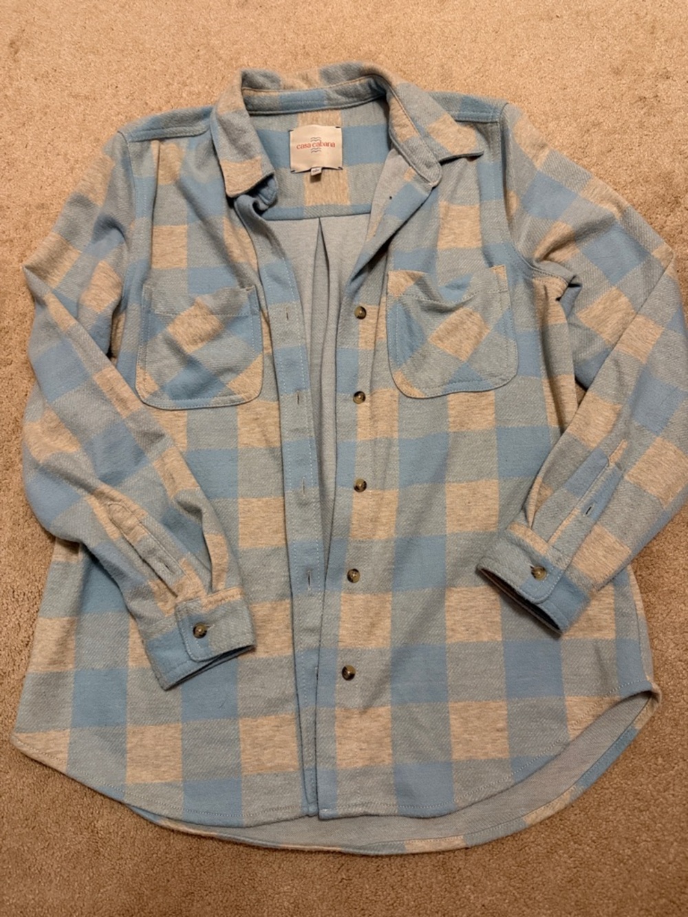 Coldwater Creek Women's Light Blue & Cream Plaid Button-Up Shirt